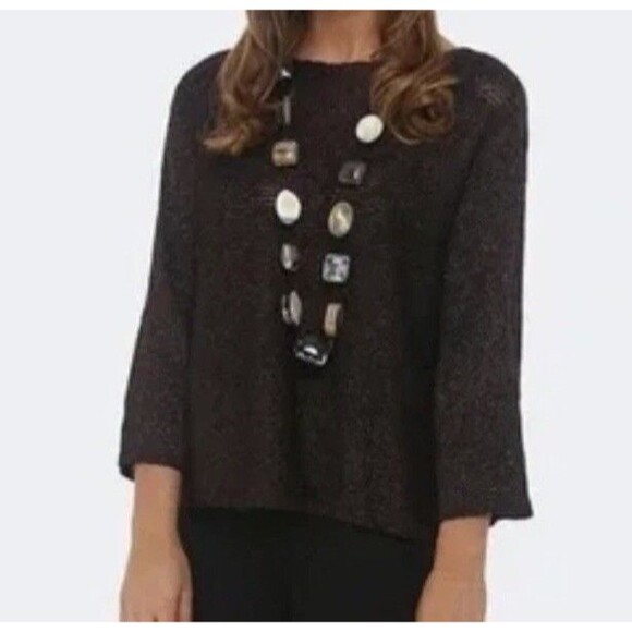 EILEEN FISHER Organic Linen Cold Shoulder Metallic Brown Sweater 2X 2XL - Picture 2 of 13